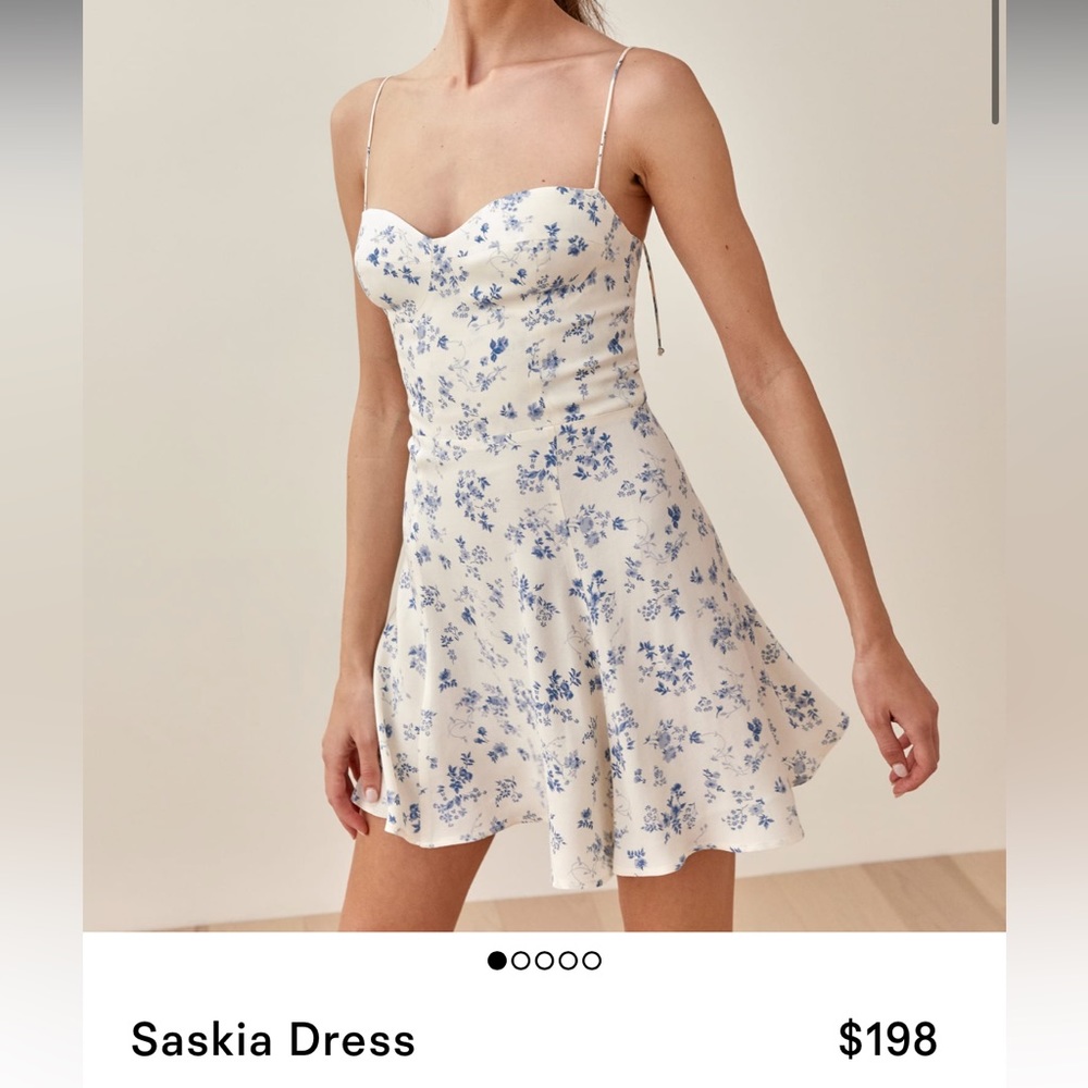 Reformation Saskia Dress Size 4 White W Blue Floral